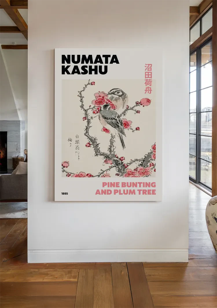 Kashu Vogel Pflaumenbaum Rosa Blüte Japanischer Stil Gemälde