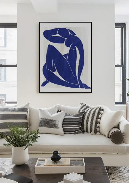Blue Female Silhouette White Background Abstract Painting
