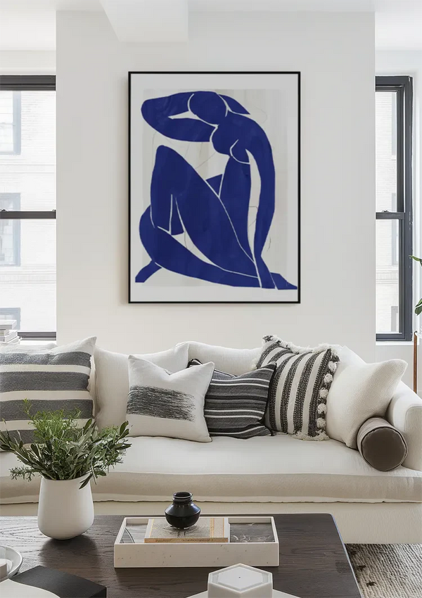 Blue Female Silhouette White Background Abstract Painting