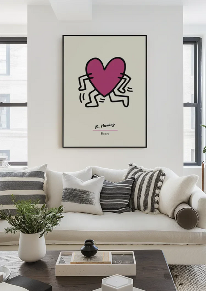 Keith Haring Pink Heart with Dancing Legs Pop Art Painting