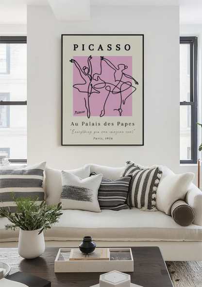 Picasso Au Palais des Papes Balletdansers Lijnwerk Roze Poster Schilderij