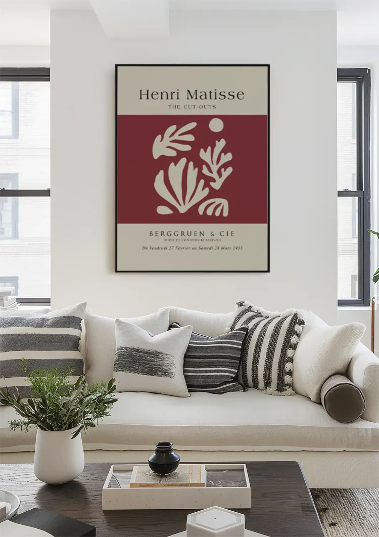 H. Matisse Abstracte Bladvormen Wit Rood Berggruen Galerie Poster Schilderij