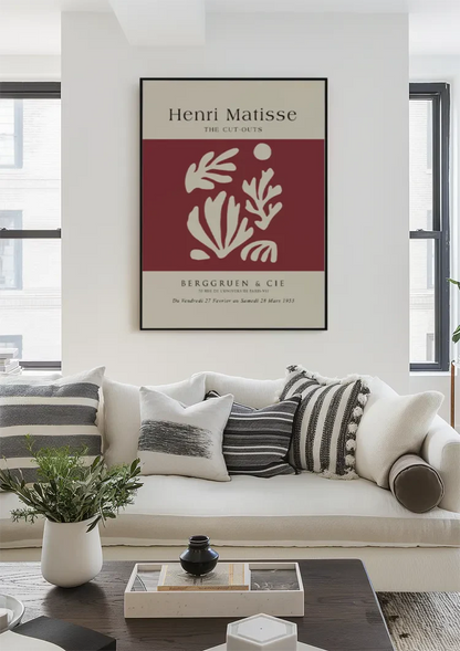 H. Matisse Abstracte Bladvormen Wit Rood Berggruen Galerie Poster Schilderij
