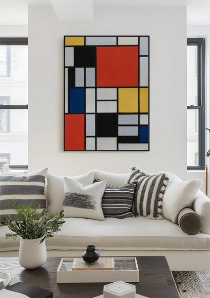 Mondrian-Stil Geometrische Primärfarben Schwarzes Gitter Abstraktes Modernistisches Gemälde