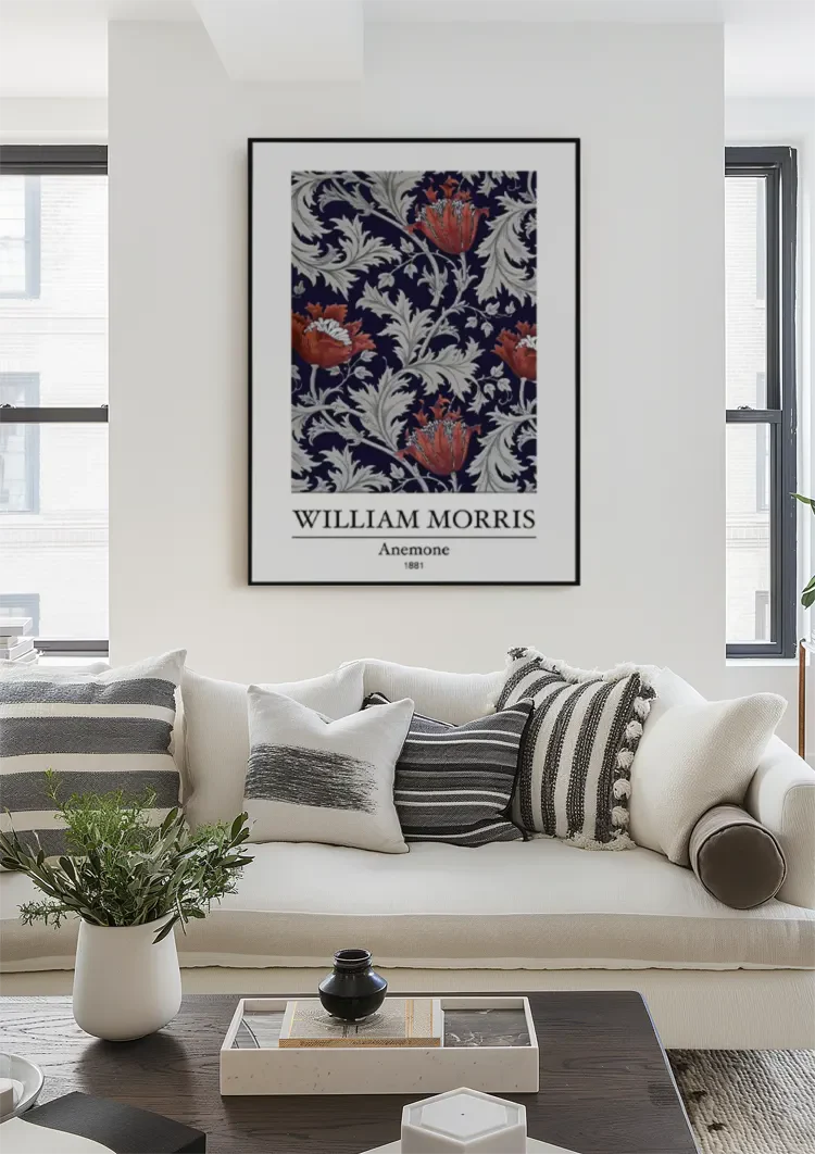 William Morris Anemone Bloemenpatroon Donkerblauw Klassiek Kunst Schilderij