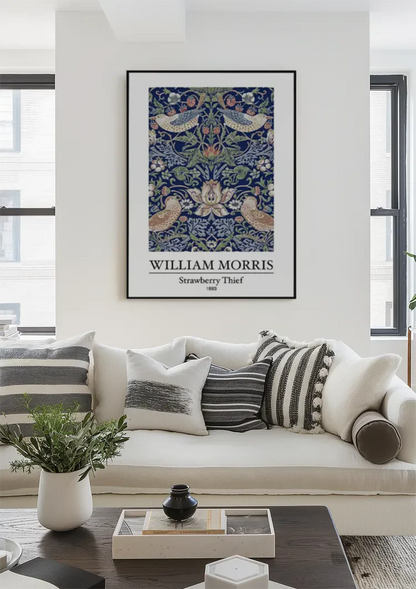William Morris Strawberry Thief Vogels Aardbeien Donkerblauw Klassiek Kunst Schilderij