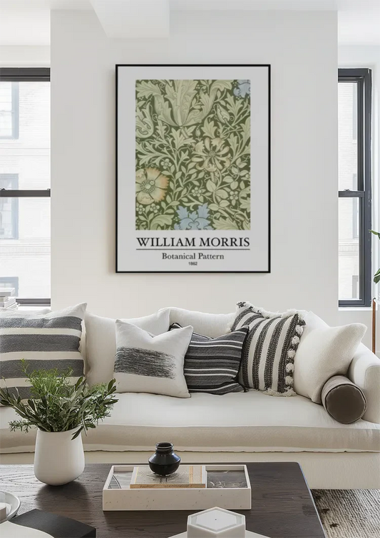 William Morris botanisch patroon canvas schilderij aan de muur in de hal