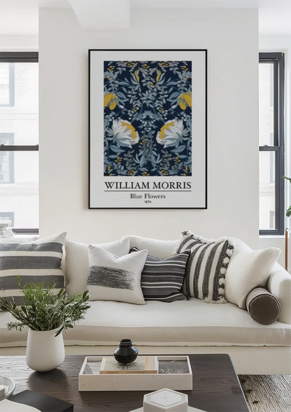 William Morris Blauwe Bloemen Donkere Achtergrond Schilderij