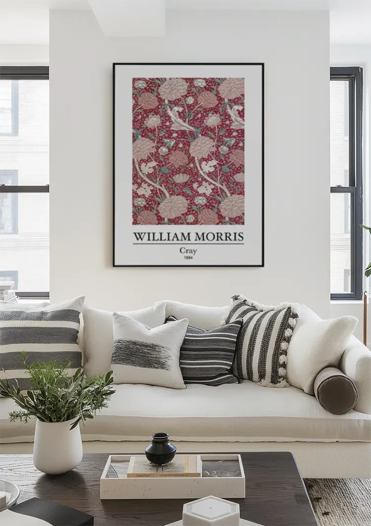 William Morris Cray Rosa Beige Blumen auf Rot Gemälde