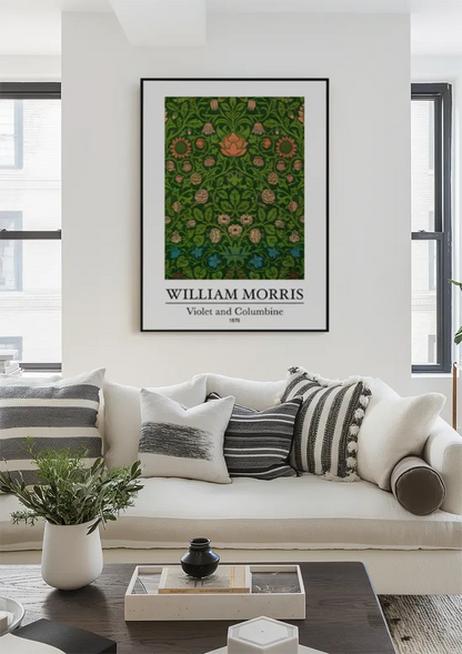 William Morris Veilchen und Akelei Dunkelgrüne Rote Blaue Blumen Gemälde