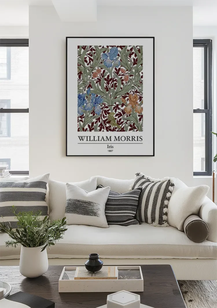 William Morris Iris Blaue Rote Iris Buntes Botanisches Muster Gemälde