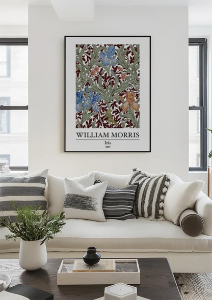 William Morris Iris Blaue Rote Iris Buntes Botanisches Muster Gemälde