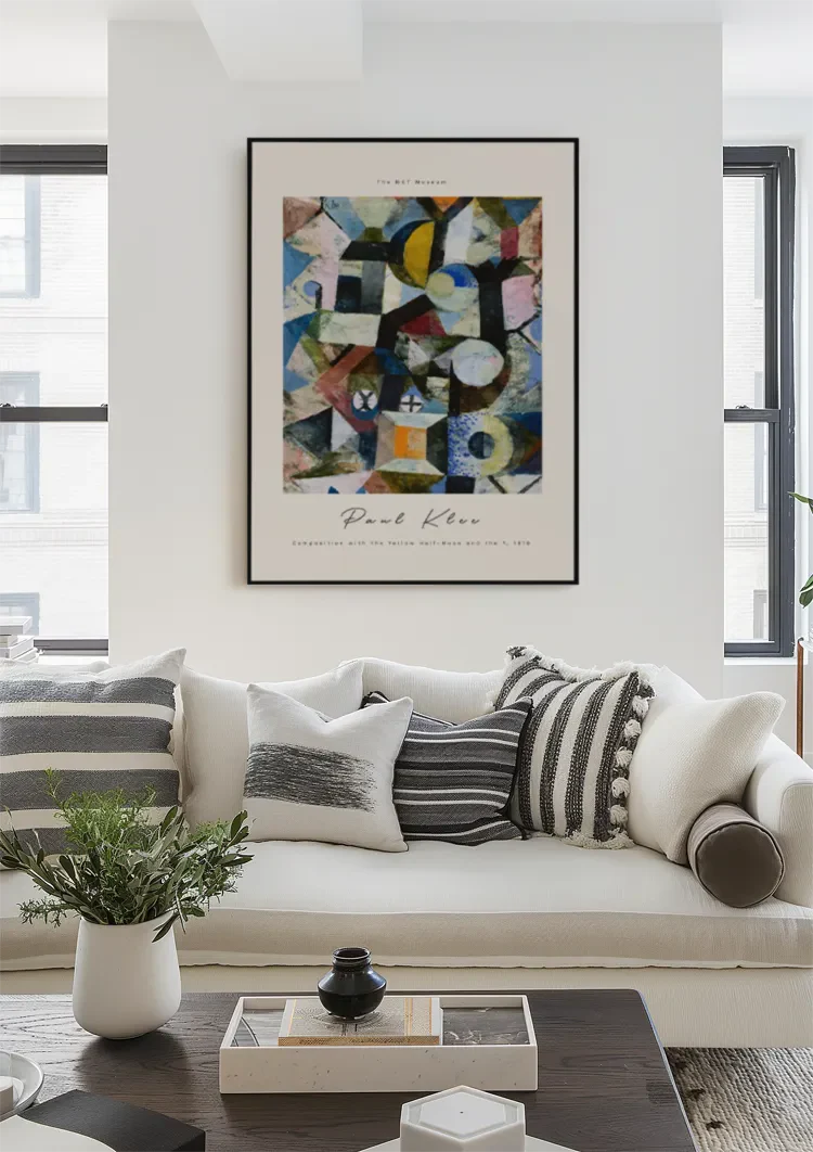 Klee Yellow Crescent Geometric Blue Yellow Black Abstract Composition Painting
