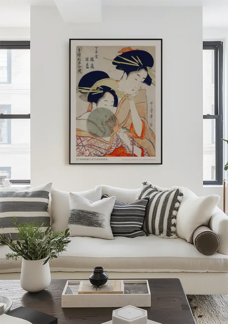 Kitagawa Two Women Kimono Fan Japanese Woodblock Painting