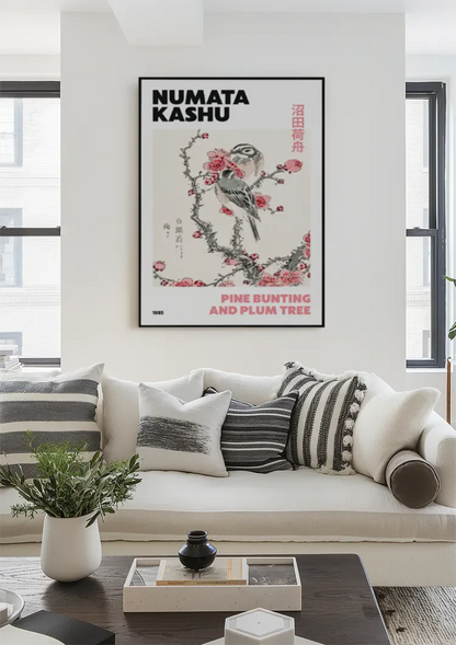 Kashu Vogel Pflaumenbaum Rosa Blüte Japanischer Stil Gemälde