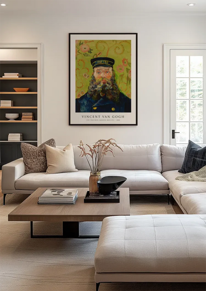 Van Gogh Portrait Postman Beard Blue Uniform Impressionism Painting