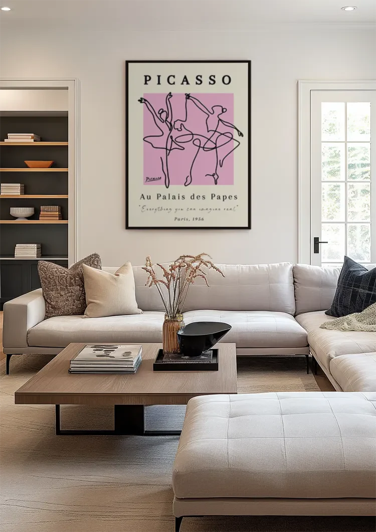 Picasso Au Palais des Papes Balletdansers Lijnwerk Roze Poster Schilderij