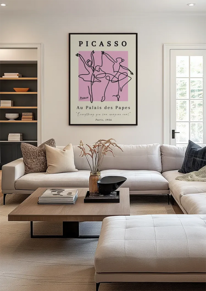 Picasso Au Palais des Papes Balletdansers Lijnwerk Roze Poster Schilderij
