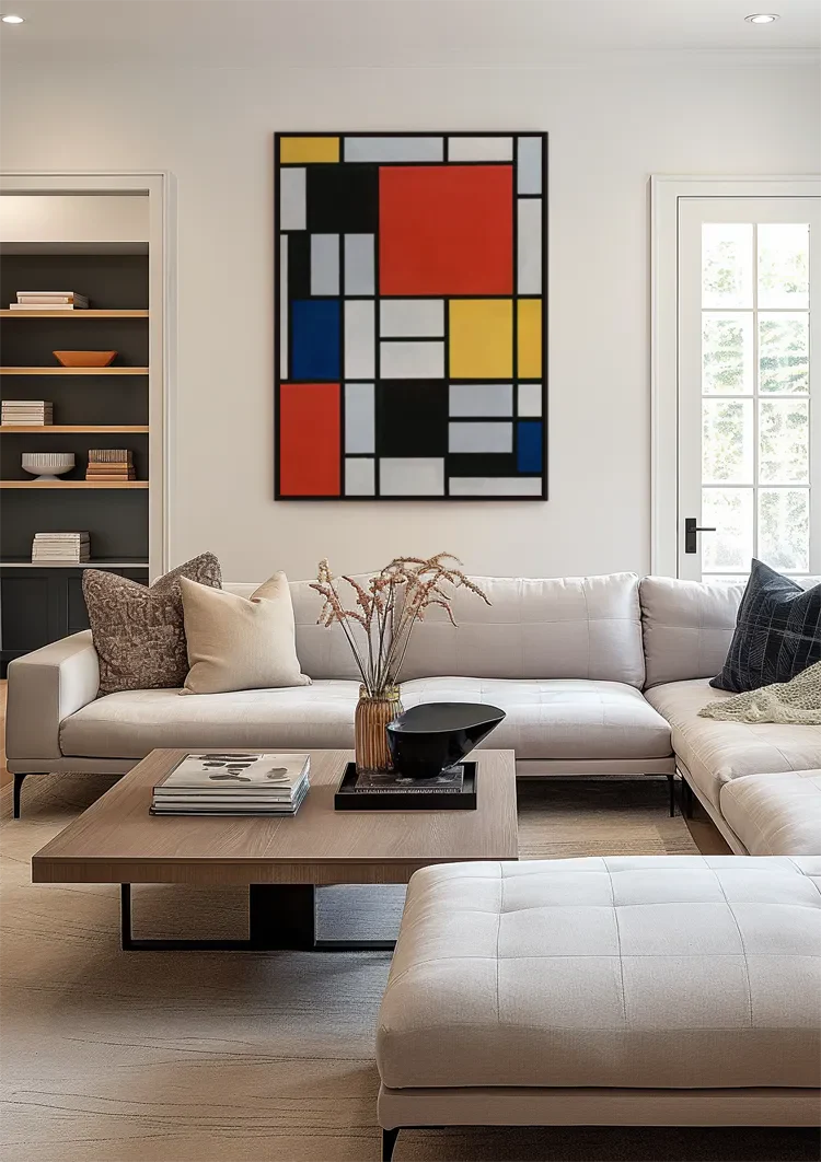 Mondrian-Stil Geometrische Primärfarben Schwarzes Gitter Abstraktes Modernistisches Gemälde