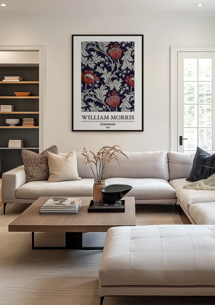 William Morris Anemone Bloemenpatroon Donkerblauw Klassiek Kunst Schilderij
