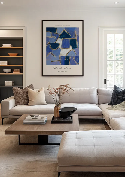 Blue Geometric Shapes Gold Lines Paul Klee Abstract Painting