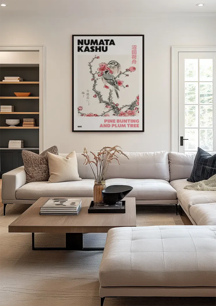 Kashu Vogel Pflaumenbaum Rosa Blüte Japanischer Stil Gemälde