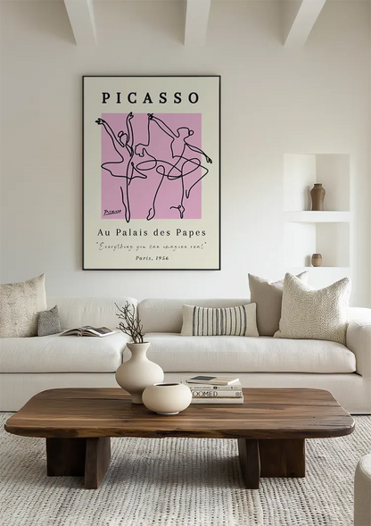 Picasso Au Palais des Papes Balletdansers Lijnwerk Roze Poster Schilderij