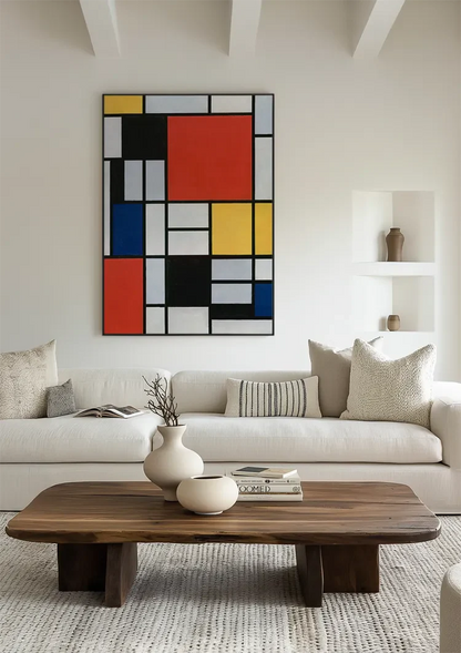 Mondrian-Stil Geometrische Primärfarben Schwarzes Gitter Abstraktes Modernistisches Gemälde