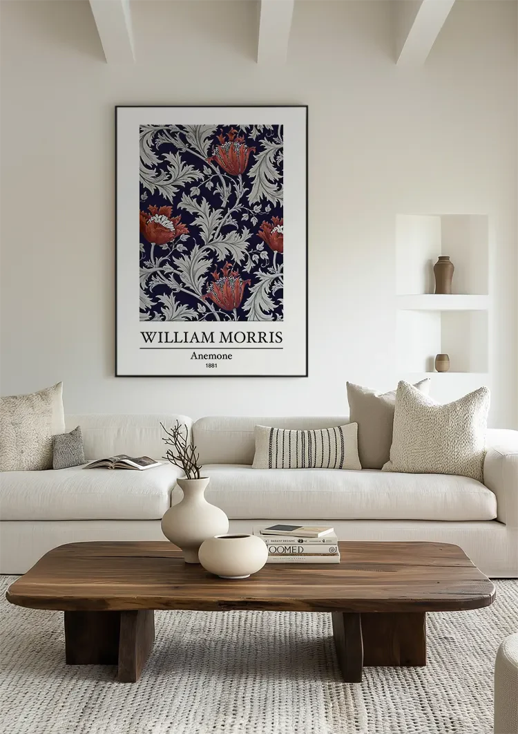 William Morris Anemone Rote Blumen auf Blau Gemälde