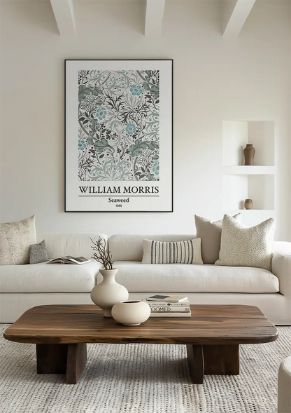 William Morris Seegras Blau Blumen Rote Beeren Weiß Malerei