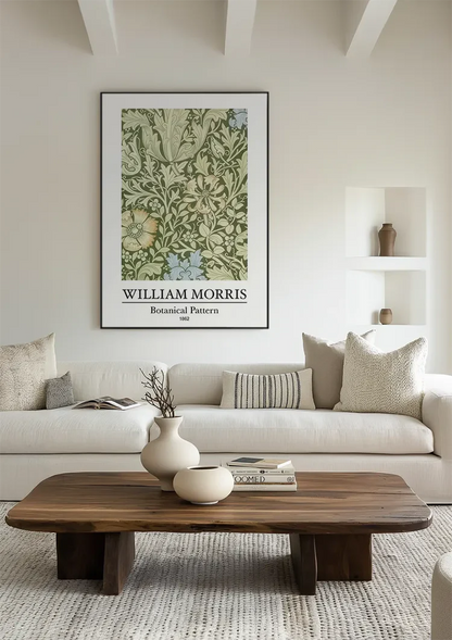William Morris Botanisches Muster Elfenbein Gelb Blau Blätter Gemälde