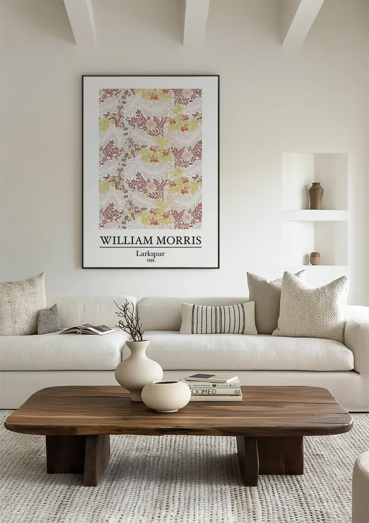 William Morris Larkspur Rode Roze Bloemen Patroon Schilderij