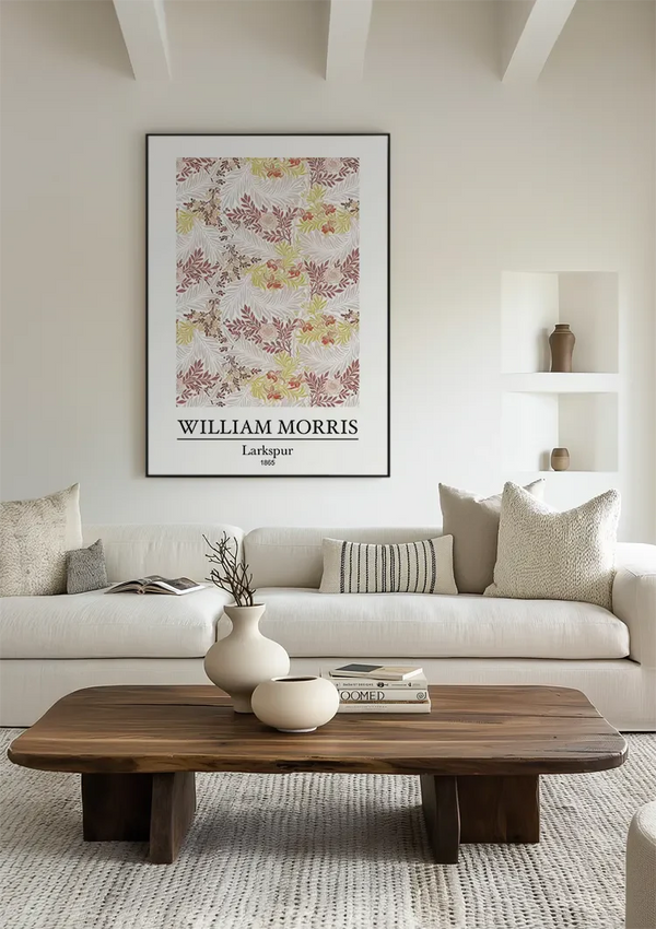 William Morris Larkspur Rode Roze Bloemen Patroon Schilderij