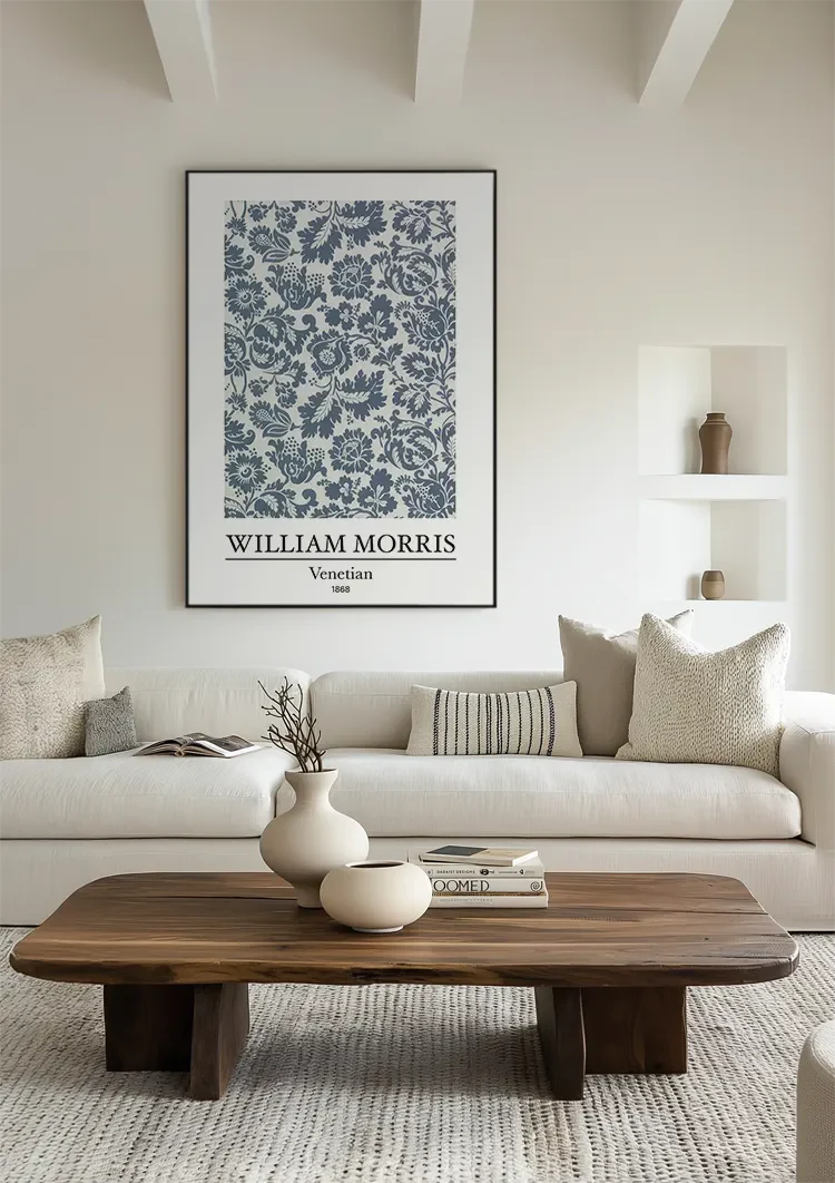 William Morris Venetian Blauw Wit Bloemenpatroon Schilderij