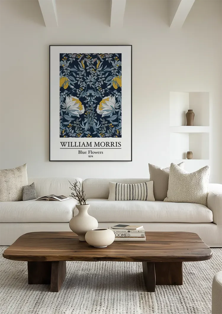 William Morris Blauwe Bloemen Donkere Achtergrond Schilderij
