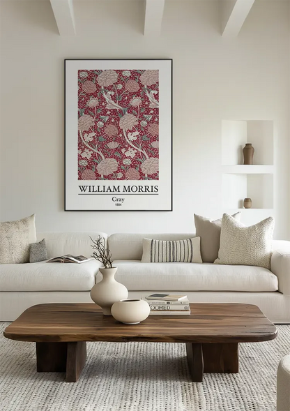 William Morris Cray Rosa Beige Blumen auf Rot Gemälde