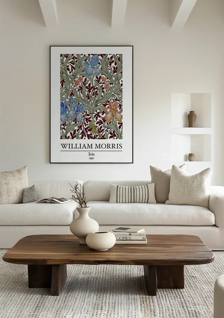 William Morris Iris Blaue Rote Iris Buntes Botanisches Muster Gemälde