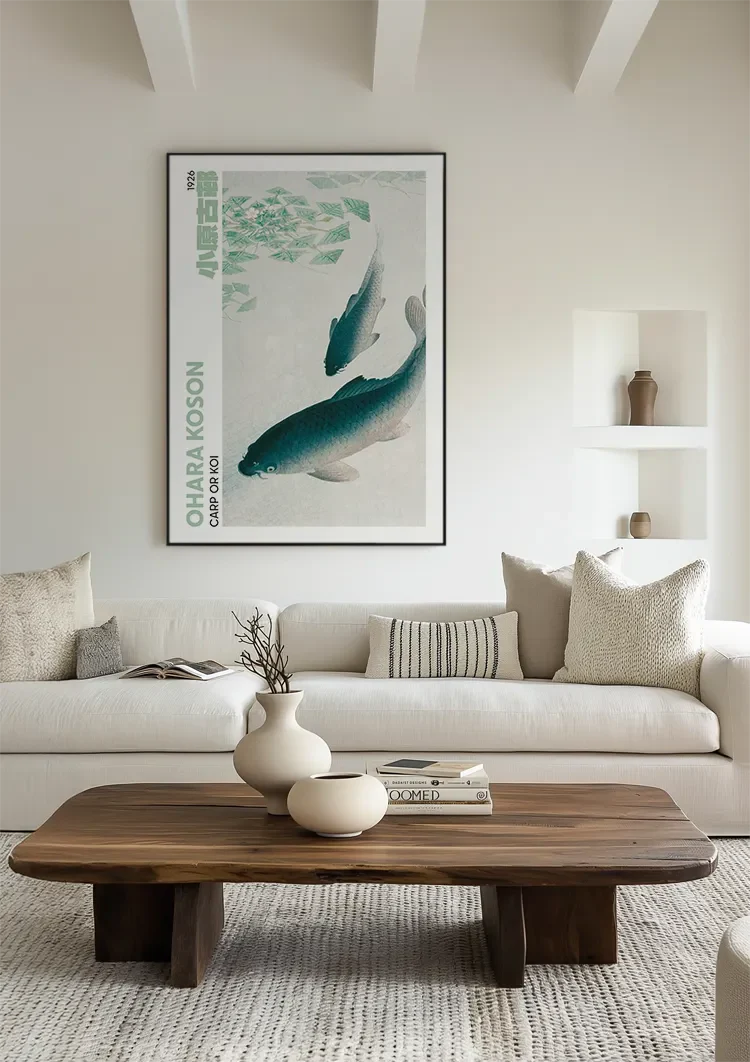 Ohara Koson Carp Koi Lotus Leaves Japanese Art Painting