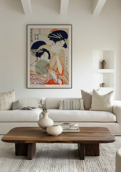 Kitagawa Two Women Kimono Fan Japanese Woodblock Painting