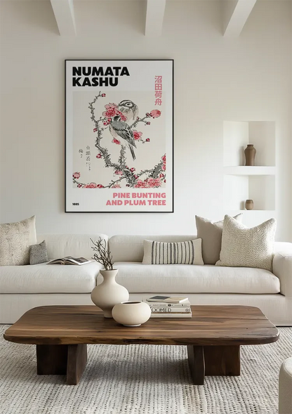 Kashu Vogel Pflaumenbaum Rosa Blüte Japanischer Stil Gemälde