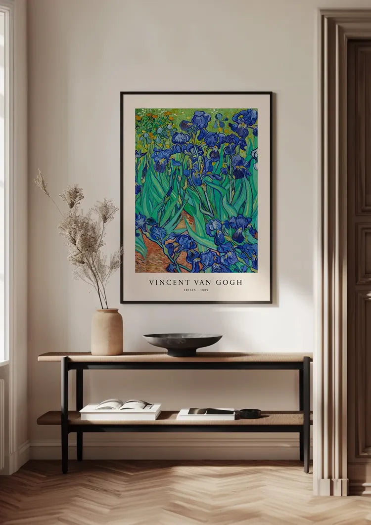 Van Gogh Paarse Irissen Groene Achtergrond Impressionisme Schilderij