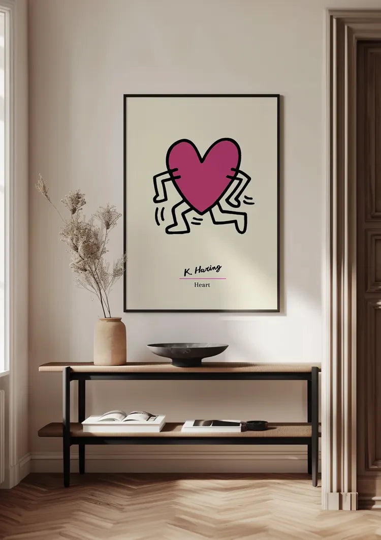 Keith Haring Pink Heart with Dancing Legs Pop Art Painting