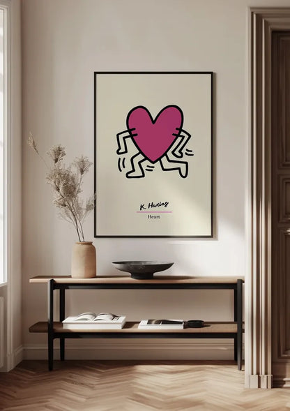 Keith Haring Pink Heart with Dancing Legs Pop Art Painting