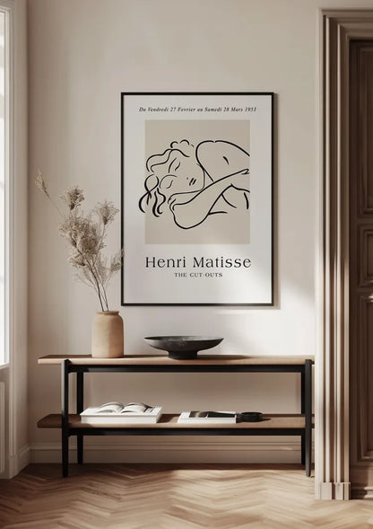 Lying Woman Minimalist Line Art Beige Background Painting