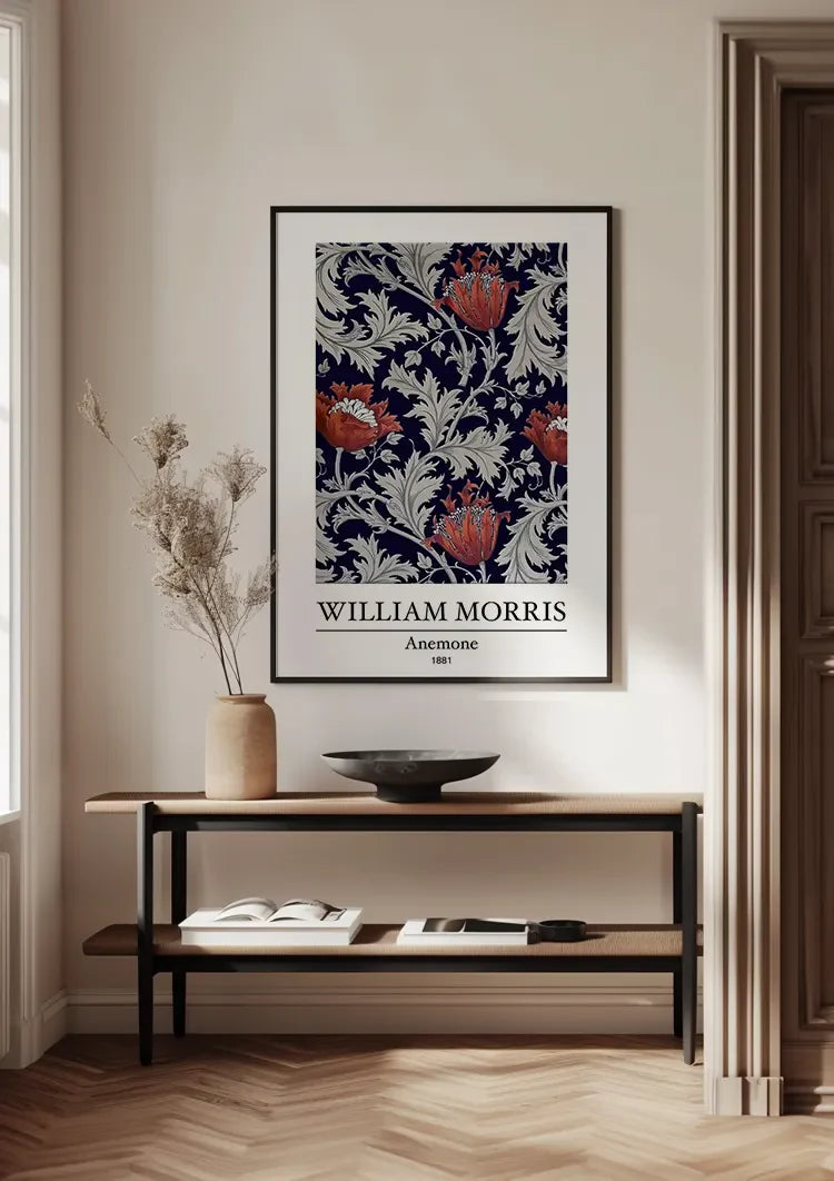William Morris Anemone Rote Blumen auf Blau Gemälde