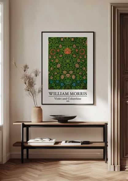 William Morris Veilchen und Akelei Dunkelgrüne Rote Blaue Blumen Gemälde