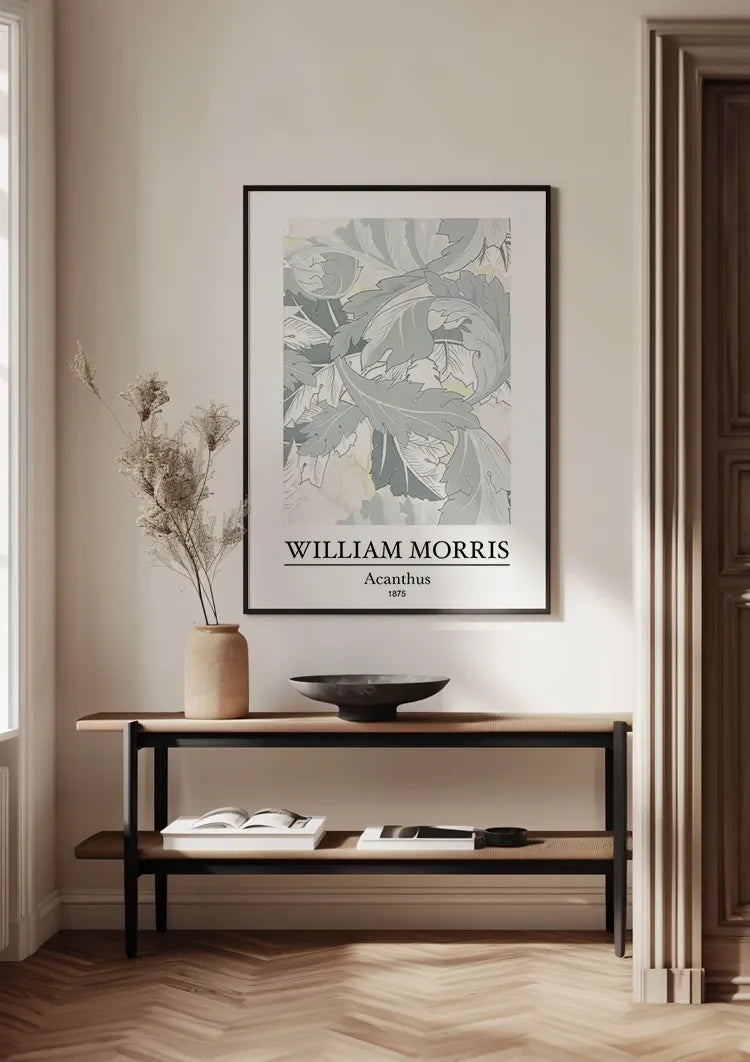 William Morris Akanthus Hellgrau Hellblau Blätter Botanisches Gemälde
