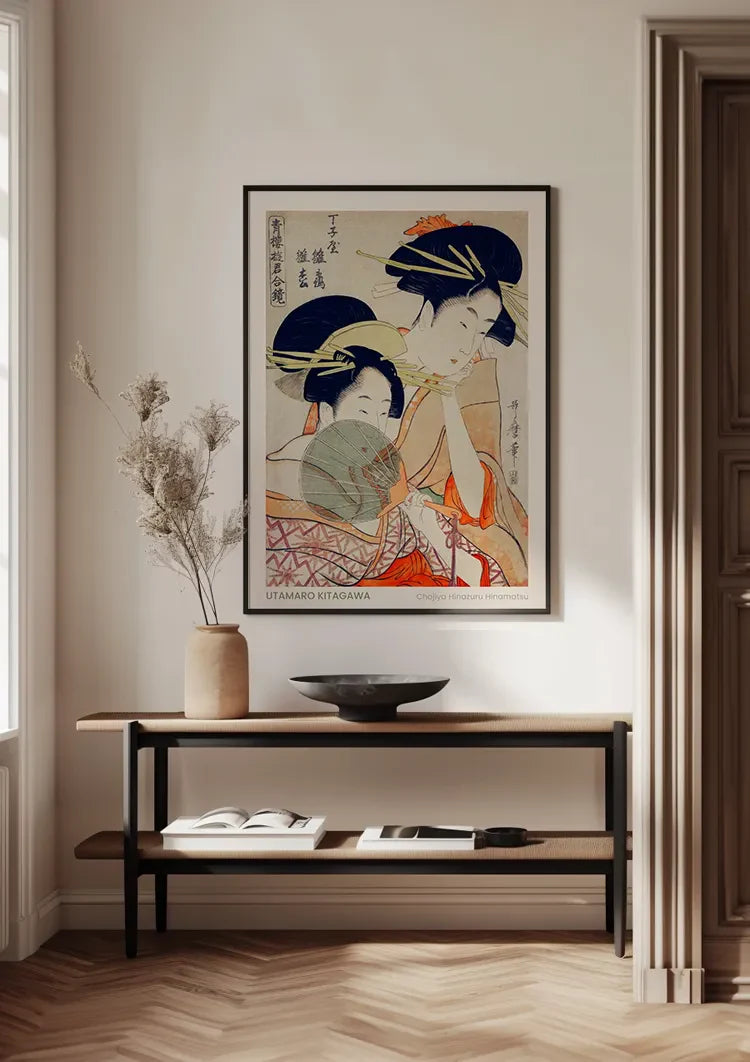 Kitagawa Two Women Kimono Fan Japanese Woodblock Painting