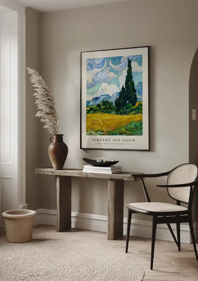Van Gogh Tarweveld Cipres Gouden Hemel Impressionistisch Schilderij