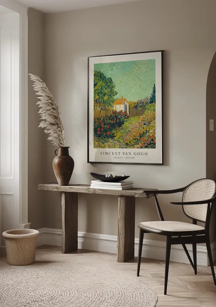 Van Gogh Landschaft Weißes Bauernhaus Farbenfroher Garten Impressionismus Gemälde